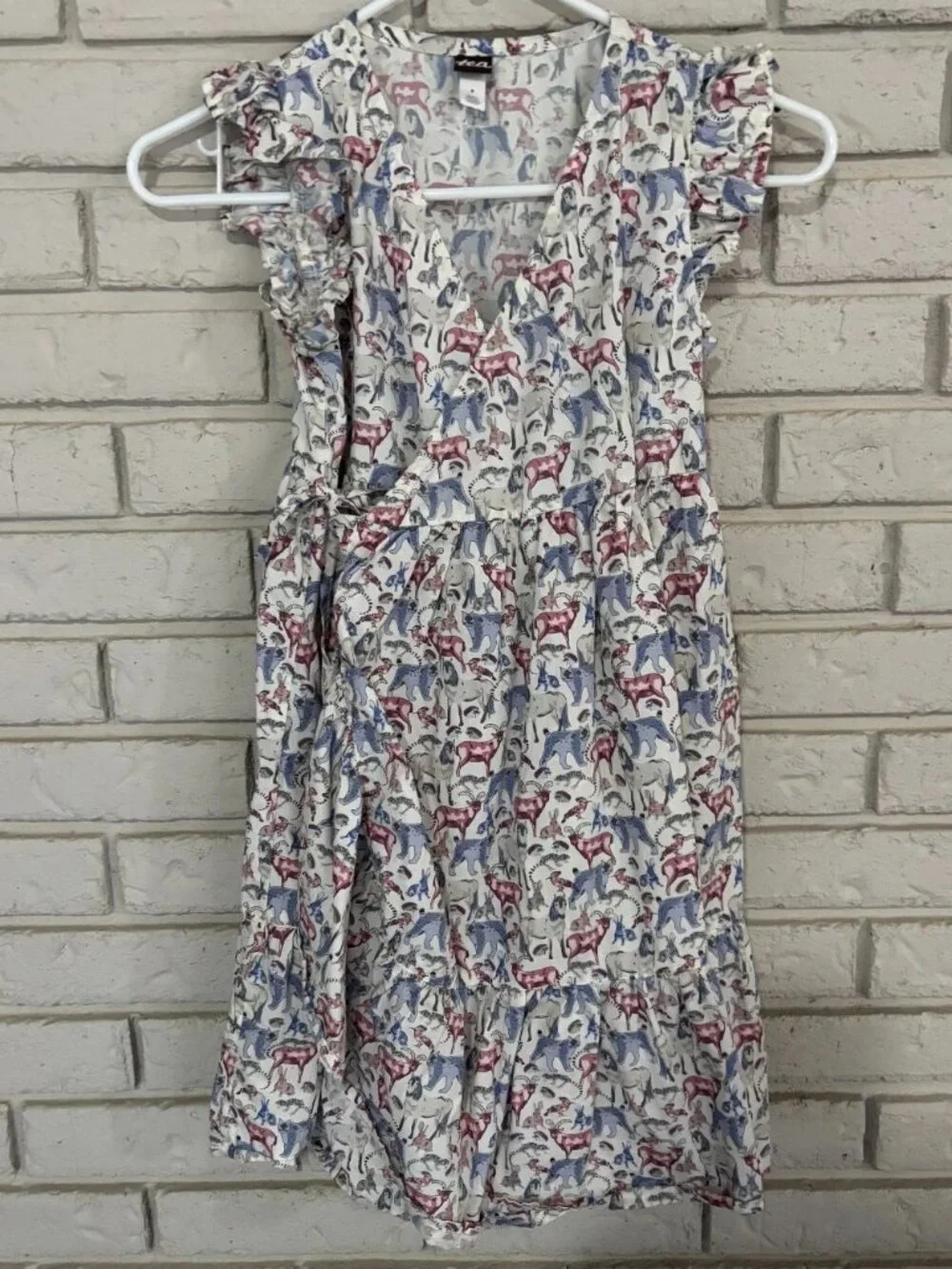 TEA Collection Woven Wildlife Print Wrap Dress- Chalk Girls 8